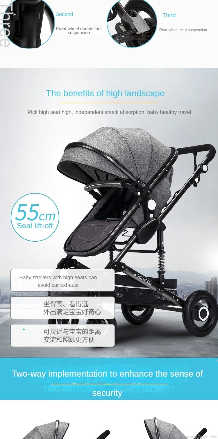 Baby stroller 3 in 1 stroller folding two-sided child four seasons kinderwagen baby carriage high landscape Newborn Travelling