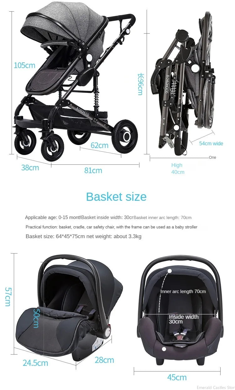 Baby stroller 3 in 1 stroller folding two-sided child four seasons kinderwagen baby carriage high landscape Newborn Travelling
