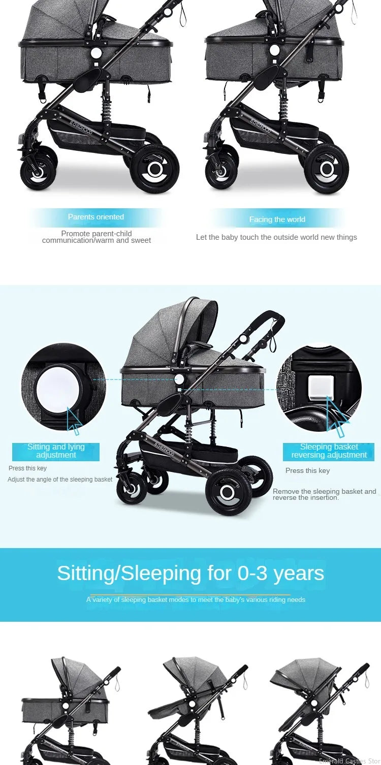 Baby stroller 3 in 1 stroller folding two-sided child four seasons kinderwagen baby carriage high landscape Newborn Travelling