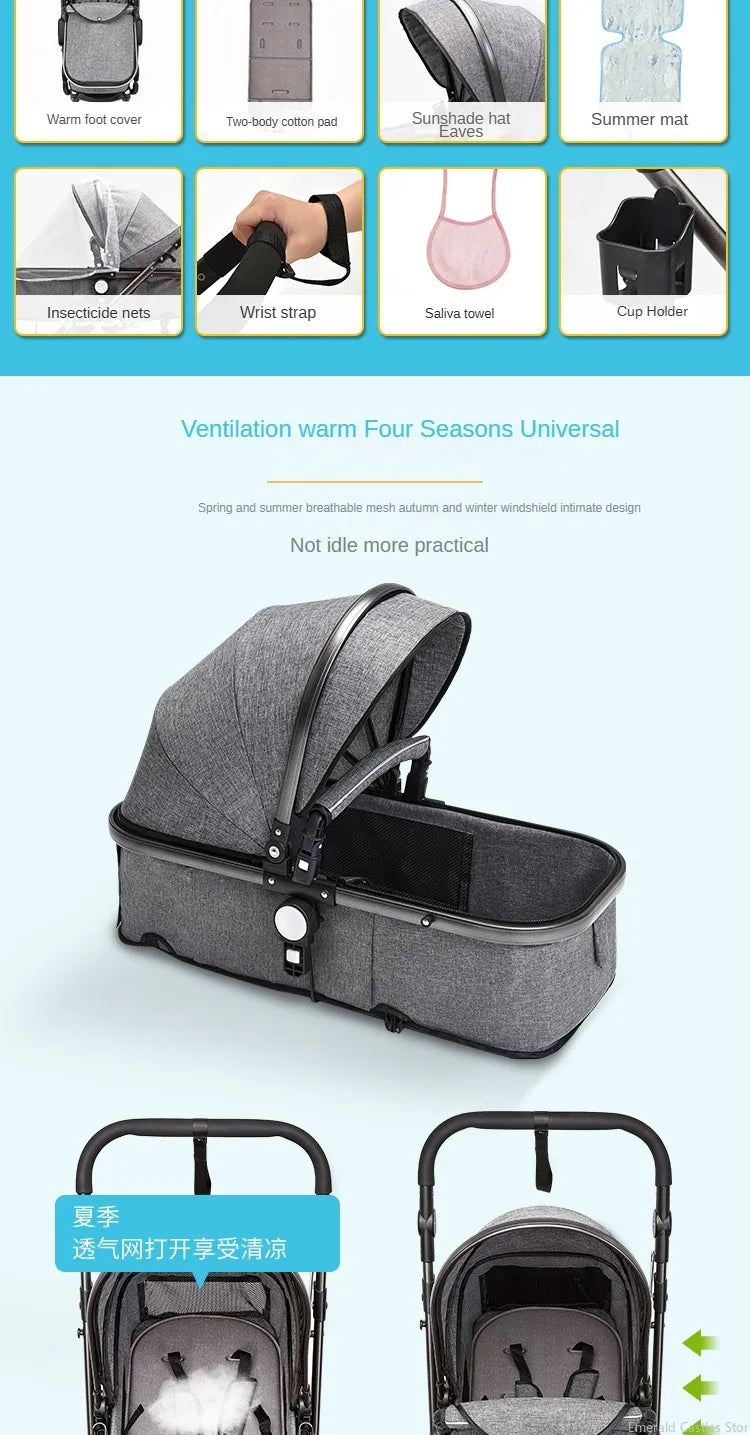 Baby stroller 3 in 1 stroller folding two-sided child four seasons kinderwagen baby carriage high landscape Newborn Travelling