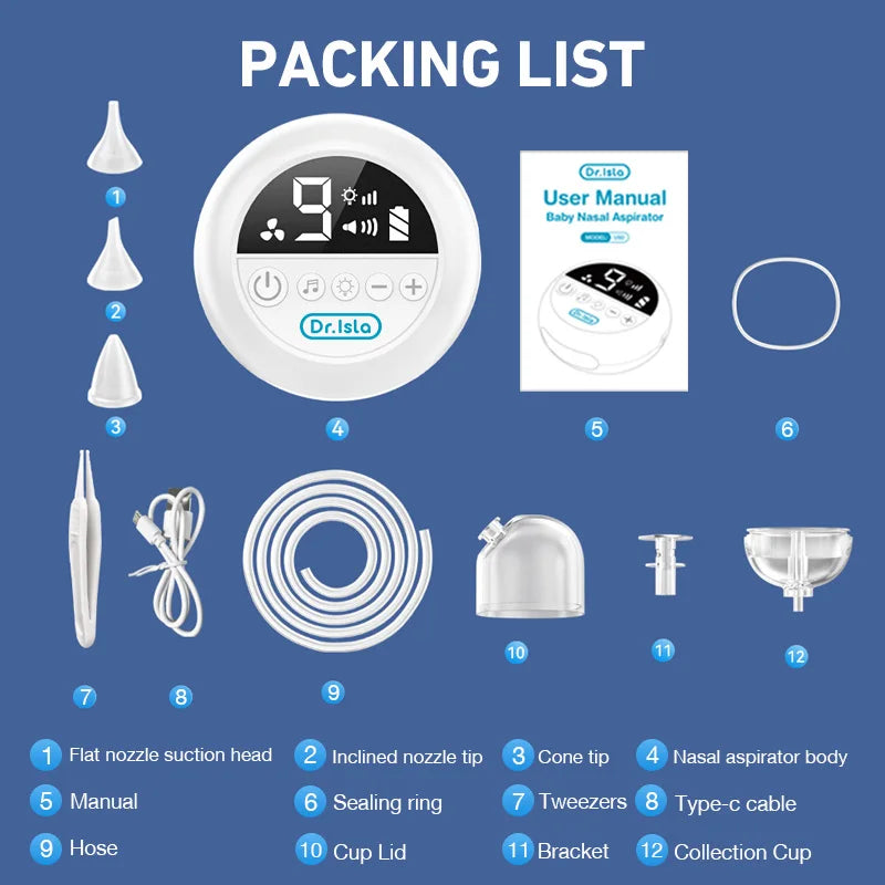 MAMIJOY Baby Nasal Aspirator Electric Nose Cleaner with Built-In Music & Night Light Rechargeable Nose Booger Sucker for Babies