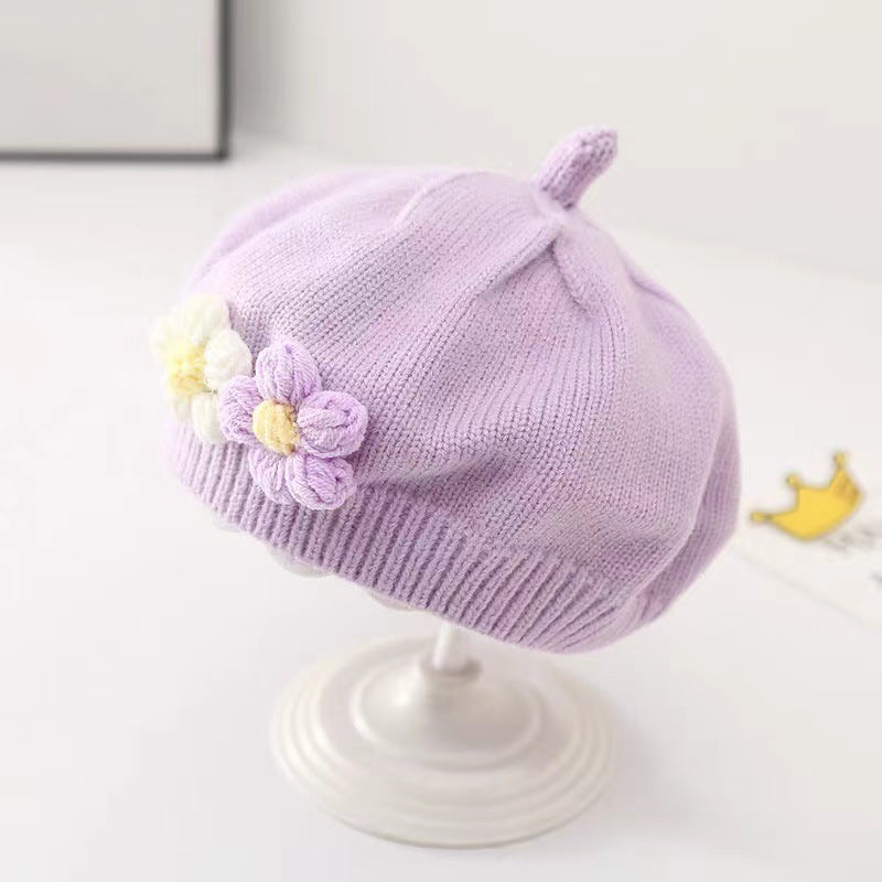 Soft Acrylic Baby Beret Hat for Girls & Toddlers