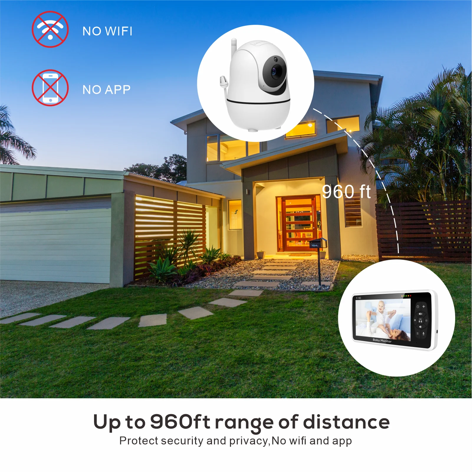 5 inch Video Baby Monitor with Two Camera and Audio, Night Vision, 4X Zoom, 1000ft Range 2-Way Audio Temperature Sensor Lullaby
