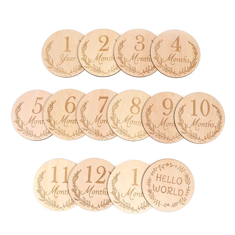 Wooden Baby Month Milestone Card Newborn Birth Month Birthday Teether Kids Photography Props Toy