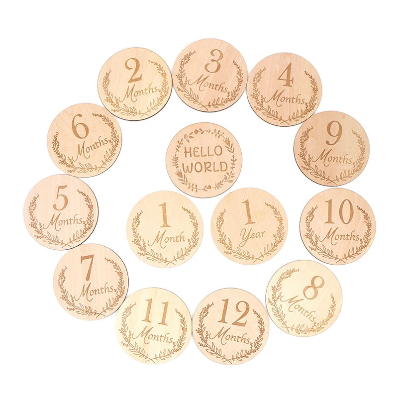 Wooden Baby Month Milestone Card Newborn Birth Month Birthday Teether Kids Photography Props Toy