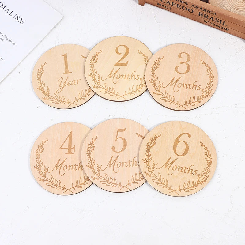 Wooden Baby Month Milestone Card Newborn Birth Month Birthday Teether Kids Photography Props Toy