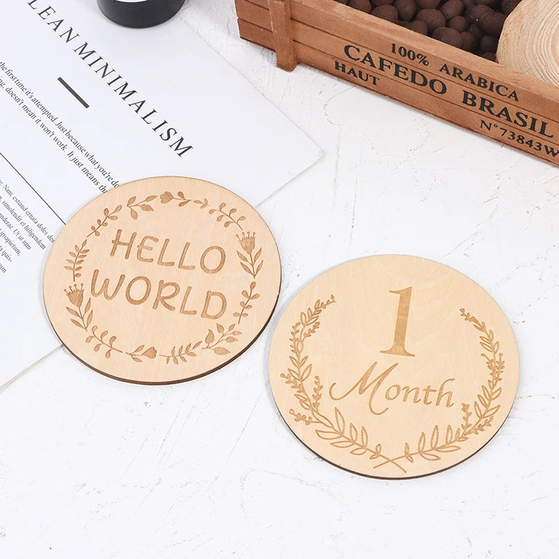 Wooden Baby Month Milestone Card Newborn Birth Month Birthday Teether Kids Photography Props Toy
