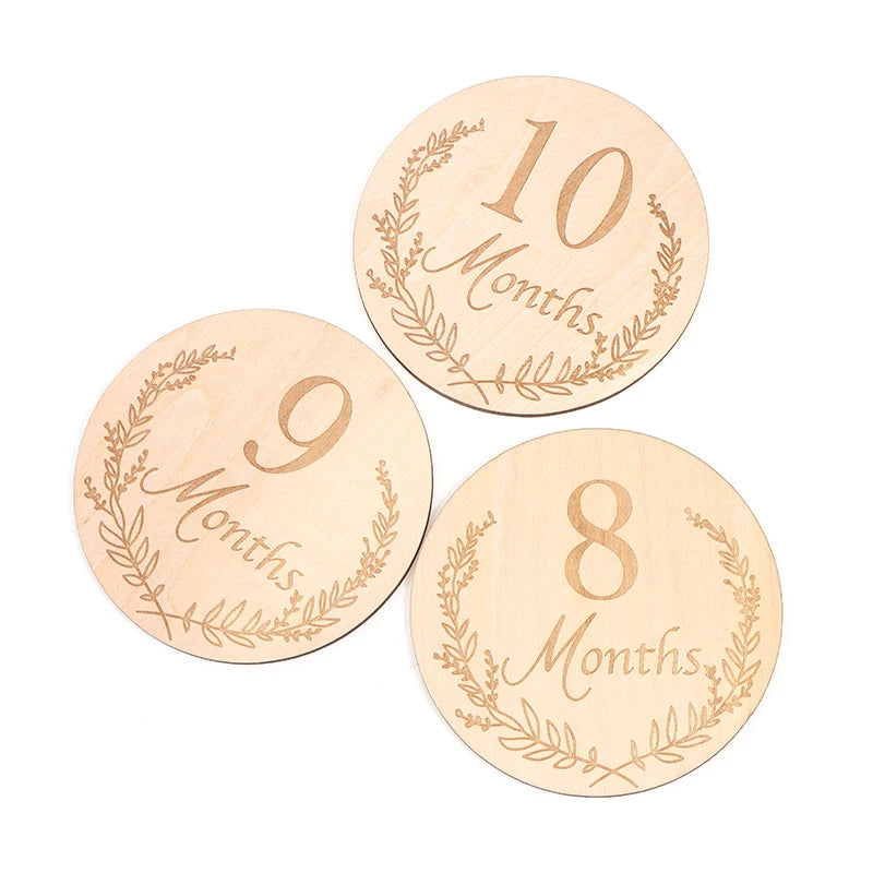 Wooden Baby Month Milestone Card Newborn Birth Month Birthday Teether Kids Photography Props Toy